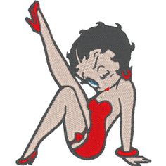 a woman in red is sitting on the floor with her legs crossed and feet spread out