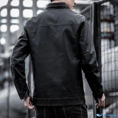 OrcaJump - Leather Motorcycle Jacket with Slim Fit. Casual Long Sleeve Biker Jacket For Outdoor, Black Casual Leather Jacket With Stand Collar, Fitted Casual Biker Jacket For Outdoor, Long Sleeve Leather Jacket With Pockets For Urban Adventures, Casual Winter Solid Biker Jacket, Long Sleeve Biker Jacket With Pockets For Urban Adventures, Spring Black Biker Jacket For Outdoor, Casual Black Biker Jacket For Outdoor, Casual Winter Leather Jacket For Urban Adventures