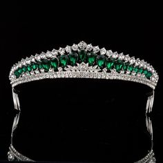 Silver Emerald Green Teardrop Tiara H1.5W6" Emerald Tiara, Silver Tiara, Bridal Crown, Emerald Green, Tiara, Emerald, Hair Accessories, Crown, Vogue