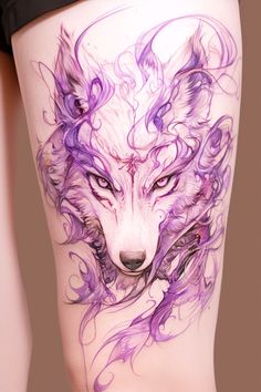 60 Uniquely Gorgeous Wolf Tattoo Ideas For Women – Refined Aesthetique Wolf Spirit Animal Tattoo, Lone Wolf Tattoo For Women, Wolf Woman Tattoo, Wolf Tattoo Ideas For Women, Side Stomach Tattoos Women, Spirit Animal Tattoo, Symmetrical Tattoos, Dragon Thigh Tattoo