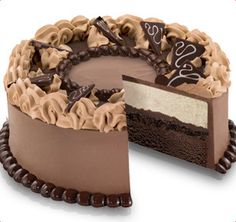 a chocolate cake with a slice missing from it