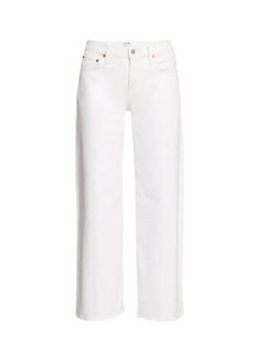 Reinterpreting our iconic Levi's wide-leg crop into a clean mid-rise with a wider leg opening. Features with our optic white wash formula on comfort stretch denim, classic button-fly, and a finished hem. RE/DONE wide-leg jeans in white comfort-stretch denim Mid-rise; sits high on the hip Five-pocket style Loose fit Cropped length Button-fly; belt loops Cotton/elastane Imported Model is 5'10"/177cm. Lisa Todd, Satya Jewelry, Perfect White Tee, White Comforter, Tara Jarmon, Cami Nyc, Handbag Straps, Cropped Denim, Summer Clothes