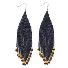 PRICES MAY VARY. With pure colors and simple gold embellishment, this Bohemian Beaded tassel drop Earring is simple and exquisite in design. Main simple color make sure it goes well with the same color series of clothes, and the embellishment of golden beads make it noble at the same time. This is a long native Bohemian seed Bead dangle Earring, with a length of 14cm and a width of 2.5cm. Although it is a long style, it is not bulky. Its weight is about 10g per pair, which can satisfy you that y Black Dangling Beads Jewelry For Beach, Adjustable Beaded Chandelier Earrings For Party, Beach Jewelry With Black Dangling Beads, Black Beach Jewelry With Dangling Beads, Black Bead Dangle Earrings For Festivals, Black Beads Dangle Earrings For Festival, Black Tassel Earrings With Colorful Beads For Gift, Black Beaded Dangle Earrings For Festivals, Beach Dangle Earrings With Black Beads