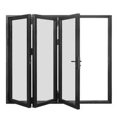 an open black folding screen door on a white background