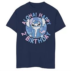 a t - shirt that says aloha happy birthday with an elephant on it