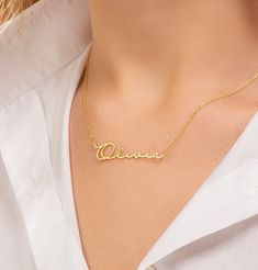 "Silver Name Necklace, Name Necklace, Custom Name Jewelry, Personalized Jewelry, Gold Name Necklace, Necklace for Her, Gifts For Mom T H E ∙ P E R F E C T ∙ G I F T This MONOGRAM necklace can be a great gift for a girlfriend, family member or for yourself. In our shop, find something perfect for her occasion, be it Bridesmaid gifts, best friend gifts, graduation gifts, Mother's Day gifts, Christmas gifts or just to pamper around. ∙ ∙ ∙ ∙ ∙ ∙ ∙ ∙ ∙ ∙ D E T A I L S ∙ ∙ ∙ ∙ ∙ ∙ ∙ ∙ ∙ ∙ * Material: White Gold Name Pendant Necklaces, Customizable Pendant Necklaces For Anniversary, Customizable Pendant Necklace For Anniversary, Elegant Personalized Charm Necklace For Formal Occasions, Elegant Personalized Charm Necklace For Formal Events, Customized White Gold Elegant Name Necklace, Yellow Gold Round Pendant Necklace With Name, Classic White Gold Necklaces With Custom Name, Custom Name Pendant Necklace For Anniversary