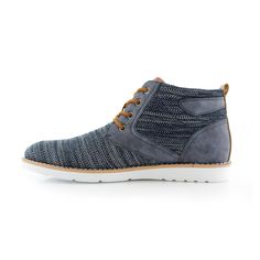 Knitted Two-tone Sneaker | COLBERT in Blue | Polar Fox Casual Mid-Top | CONAL FOOTWEAR | Top View Winter Outdoor Lace-up Chukka Boots, Casual High-top Chukka Boots With Cushioned Footbed, Waterproof Lace-up Chukka Boots For Outdoor, Outdoor Leather-lined Ankle Chukka Boots, Masculine Leather Lace-up Chukka Boots, Designer Boots, Office Wear, Classic Man, Chukka Boots