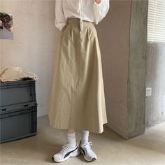 Olivia Mark - Khaki Workwear Skirt Retro Vintage High Waist Umbrella Skirt Plus Size Long Skirts, Umbrella Skirt, Half Skirt, Summer Fashion Dresses, Long Dress Casual, Khaki Dress, Line Skirt, Work Wear Women, Khaki Color