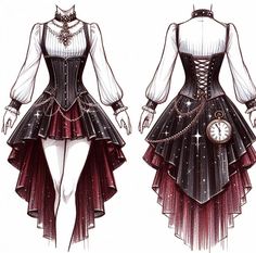 Short Dresses Sketch, Trapeze Dress Outfit, Rock Dress, Circus Outfits, Clothing Sketches, Aesthetic Dress, Fashion Sketches Dresses, Adventure Outfit