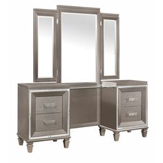 three drawers and two mirrors on top of each other in front of a white background