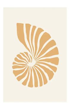 an orange and white poster with a spiral design on it's back side, in front of a beige background