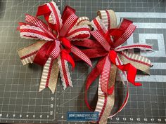 a close up of a ribbon on a cutting board