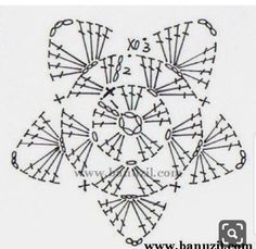 an image of a crochet doily with numbers and arrows on it in the shape of a flower