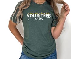 "Volunteer Crew Shirt, Volunteer T-shirt, Gift For Volunteer Shirt, Volunteer Gift, Volunteer Tee, Fundraiser T-shirt, Thank You Gift Made to order original t-shirt design by Nicomedia Designs.  A part of the Gift Ideas  T-shirt line. If you have an inquiry regarding purchasing over 6 shirts please notify us for a potential discount. Hey, y'all! Welcome to Nicomedia. I hope our small shop will make you happy. If you have any questions or want to buy a custom design, please contact us. We are always happy to help.  HOW TO ORDER A SHIRT 1-) Please check and review all photos. 2-) Select your T-Shirt Size and T-Shirt Color from the drop-down menus. 3-) Choose the quantity you would like to buy. 4-) Click ADD TO CART.  5-) Click \"Proceed to Payment Process.\" 6-) Finally, your shirts will be Volunteer Tshirts, Pta Volunteer, Volunteer Shirt, Volunteer Gifts, Aesthetic Shirts, Gildan Sweatshirts, Branded Sweatshirts, Crew Shirt, Small Shop