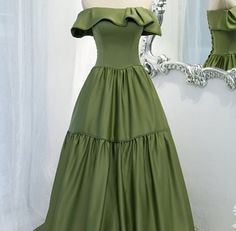 Strapless Avocado Green A-line Long Formal Gown Long Formal Gowns, Gown Photos, Strapless Neckline, Avocado Green, Formal Gown, Photo Colour, Formal Gowns, Fitted Bodice, Ruffles