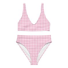 Gingham bikini top and bottoms. Top has removable padding. • Fabric composition in the EU: 88% recycled polyester, 12% elastane • Fabric weight in the EU (may vary by 5%): 6.78 oz/yd² (230 g/m²) • Fabric composition in MX: 81% REPREVE recycled polyester, 19% LYCRA XTRALIFE • Fabric weight in MX (may vary by 5%): 7.52 oz/yd² (255g/m²) • Double-layered and non-reversible • Removable padding • Tear-away care label • Zig-zag stitching • Blank product components in the EU sourced from Spain, Germany, Plaid Swimwear For Poolside And Beach Season, Plaid Triangle Top Swimwear For Beachwear, Plaid Triangle Top Beachwear Swimwear, Gingham Triangle Top Swimwear For Pool, Gingham Swimwear For Sunbathing, Plaid Swimwear For Pool In Beachwear Style, Plaid Summer Swimwear, Plaid Beachwear Swimwear, Gingham Swimwear For Beach Season Sunbathing