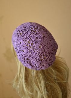 Lace summer hat Crochet summer hat Women's hat beret Lilac Spring Crochet Lace Hat, Handmade Purple Crochet Hat For Spring, Purple Crochet Hat For Spring, Hand Knitted Spring Hats, Purple Crochet Bohemian Hat, Bohemian Purple Crochet Hat, Purple Crochet Beanie Hat For Spring, Purple Crochet Beanie For Spring, Handmade Crochet Hat For Spring, One Size