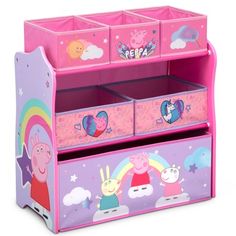 peppa's toy chest with drawers and storage bins for kids, pink