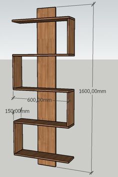 a wooden shelf is shown with measurements for the top and bottom shelves on each side