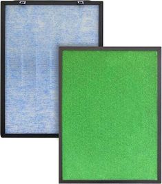 two green and blue air filters are shown in this image, one is for the filter