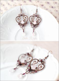 the earrings are made with wire and beads