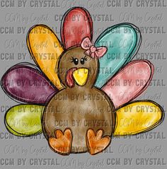 a turkey with a bow on it's head sitting in front of a gray background