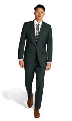 Green Notch Lapel Suit | Friar Tux Fitted Dark Green Business Suit, Elegant Green Slim Fit Suits, Elegant Green Suit With Notch Lapel, Classic Dark Green Semi-formal Suits, Formal Dark Green Blazer With Notch Lapel, Classic Fitted Dark Green Blazer, Tailored Dark Green Business Suit, Fitted Classic Dark Green Blazer, Tailored Dark Green Blazer For Semi-formal Occasions