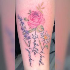 a pink rose with some flowers on it and the words happy birthday written in cursive writing