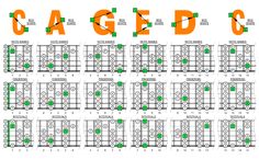 an image of the guitar's major chords and their corresponding parts are shown in this diagram