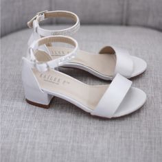 I Bought These Off Etsy For My Wedding But Went With Another Shoe Prior To Them Being Delivered. One Ankle Strap Is Slightly Shorter Than The Other, But Doesn’t Make A Huge Difference. Never Worn! Nwt Fitted White Sandals For Wedding, Formal White Summer Bridal Accessories, White Sandals For Spring Bridesmaid, White Sandals For Bridesmaid In Spring, Sepatu Pump, Communion Shoes, Bride Sandals, Kids Heels, Low Block Heel Sandal