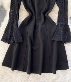 Black A line long sleeve dress Fabric: blended Color: black Size (cm): S, M S length 81 bust 80-84 waist 72 sleeve length 50 M length 82 bust 84-88 waist 76 sleeve length 51 Halter Formal Dress, Dress Fabric, M S, Sleeve Dress, Victorian Dress, A Line, Dresses With Sleeves, Long Sleeve Dress, Sleeve Length