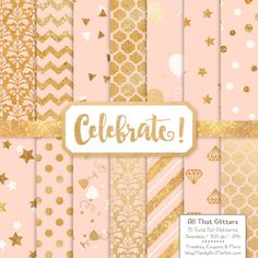 a pink and gold paper pack with the words celebrate on it