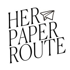 the logo for her paper route, which features an airplane and letters that read'her paper route '