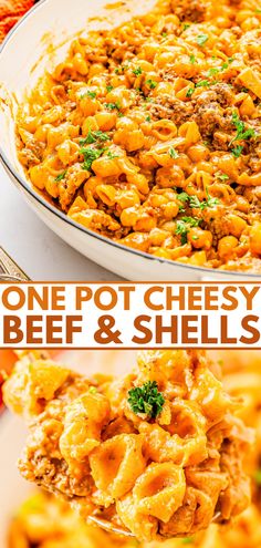 one pot cheesy beef and shells is the perfect meal to make for dinner