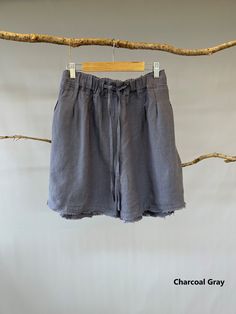 "Stunning colors, relaxed fit, and breathable pure linen fabric, are all you need for a pair of shorts in hot summer days, and even edgier look with the unfinished hem. - 100% Linen - High rise - Elastic band with drawstring to tie up - 2 side pockets - Unfinished hem details - Listing colors: Taupe, Cloudy Sky, Bright Yellow, White, and Black. - Matching top available: https://www.etsy.com/listing/962043184/loose-linen-tank-top-causal-linen-tank?ref=shop_home_active_4&frs=1&crt=1 Please Linen Lounge Pants, Fitted Linen Pants, Linen Bermuda Shorts, Linen Shorts Women, Shorts Linen, Pants Linen, Cropped Linen Pants, Linen Tank Top, Linen Tank