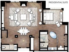 a floor plan for a suite at the presidential suite