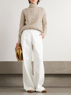 RALPH LAUREN COLLECTION Cable-knit cashmere turtleneck sweater | NET-A-PORTER Turtleneck Sweater Outfit, Cream Turtleneck Sweater, Exclusive Dress, Cable Sweater, Cashmere Turtleneck, Ralph Lauren Collection, Dressy Outfits, Cable Knit Sweater, Everyday Wardrobe