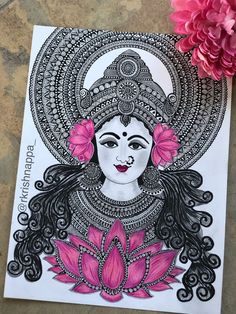 Lakshmi Art, Zantangle Art, Lotus Art, Hindu Goddess, Madhubani Art