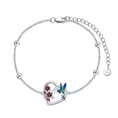 PRICES MAY VARY. Design: Hummingbird bracelet with red bell flower. It is a beautiful gift for daughter, mother, grandmother and friends Material: Made of 925 Sterling Silver. Size: heart size is 19 x 16 mm. The bracelet chain length is 6.5 inch chain with 2 inch extender chain. Gift: It is a surprised gift for your daughter, mother, wife, friend, granddaughter, sister or yourself when on Mother’s Day, Valentines Day, Anniversary, Graduation, Birthday, Thanksgiving Day, Christmas. Package: 1 x h Hummingbird Bracelet, Christmas Package, Birthday Thanksgiving, Daughter Mother, Bracelet Chain, Gift For Daughter, Sterling Silver Flowers, Bracelet Silver, Gift For Women