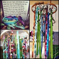 there are many ribbons hanging from the ceiling and in front of a sign that says, what are your ribbons?