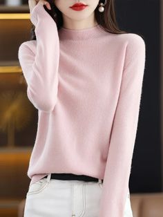 Casual Long Sleeves Solid Color Half Turtleneck Sweater Tops Stylish Fall Outfits, Sweater Tops, Green Light, Trendy Tops, White Green, Turtleneck Sweater, Blue Gray, Gray White, Sweater Top