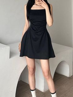 Amp up your style with our Black Sleeveless Mini Dress. Crafted from a comfortable blend of polyester and spandex, this chic dress boasts a flattering square neckline and delicate spaghetti straps. Perfect for party nights, casual outings, or that special date. Available in sizes S to L. Slip into this black beauty and let your style do the talking! Polyester, Spandex Spaghetti straps Square neckline Sleeveless Fall Sweaters For Women, Aesthetic Clothing Stores, Strapless Tops, Date Night Dresses, Dress For Short Women, High Waisted Shorts Denim, Festival Dress, Going Out Dresses, Sleeveless Mini Dress