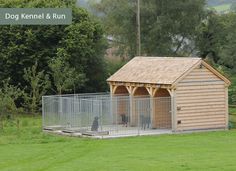 a dog kennel and run in the grass