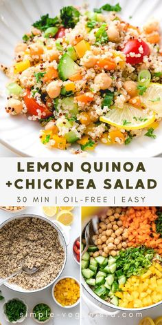 lemon quinoa and chickpea salad is an easy, healthy meal that's ready in less than 30 minutes