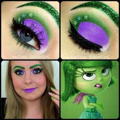 Inside Out Inspired Makeup, Disgust Inside Out Makeup, Disgust Inside Out Costume, Disgust Makeup, Inside Out Makeup, Disgust Costume, Disney Eye, Inside Out Disgust, Disney Eye Makeup