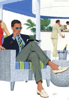 Suit Illustration, 60s Vintage Fashion, Ivy Style, Vintage Mens Fashion, White Tassel, Tassel Loafers, Billionaire Boys Club