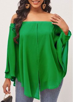 Size:S;Color:Green;Package Contents:1 X Blouse;Clothing Length:80.00;Color Scheme:Green;Season:Spring;Style:Casual;Composition:100%Polyester;Washing Instructions:Hand Wash /Machine Washable;Occasion:Staycation;Clothing&apos;s Length:Long;Neckline:Off Shoulder;Pattern Type:Solid;Sleeve&apos;s Length:Long Sleeve;Decoration:Asymmetric Hem; Chic Green Off-shoulder Blouse, Chic Green Off-shoulder Top, Green Off-shoulder Blouse, Green Off-shoulder Party Top, Chic Asymmetrical Blouse For Beach, Green Flowy Long Sleeve Blouse, Green Asymmetrical Hem Blouse For Spring, Spring Green Blouse With Asymmetrical Hem, Casual Asymmetrical Top For Vacation