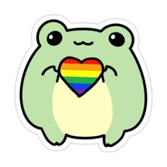 a frog with a heart shaped rainbow sticker