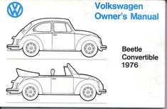 the volkswagen owner's manual for beetle convertibles is shown in black and white