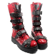 Draculala 2.0 Gothic Boots Handmade High Boots Belted - Etsy Emo Boots Outfit, Jester Boots, Boots Design Ideas, Doc Martens Punk, Red Punk Outfits Aesthetic, Superhero Boots, Diy Goth Clothes, Punk Character, Punk Shoes